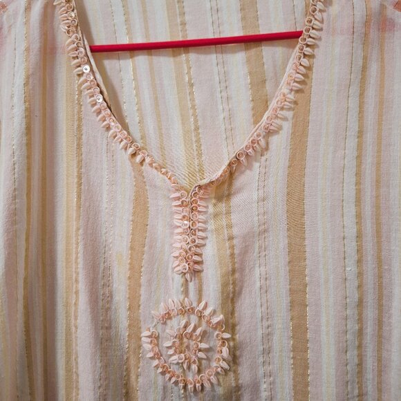 Erica Brooke Coral Beaded Medallion Striped Long Sleeve Top Size 26 - Picture 4 of 13